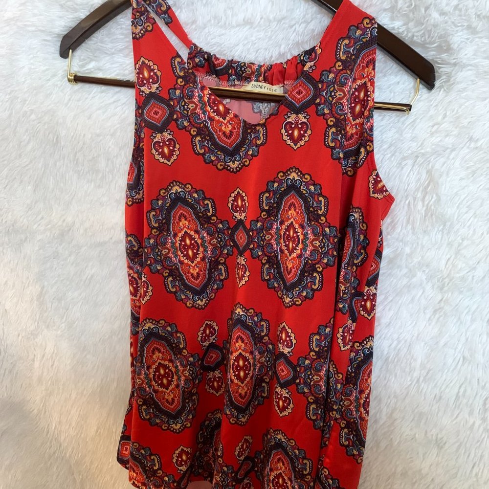 Sydney rose red handkerchief asymmetrical tank sz L boho Loose Tank 1004